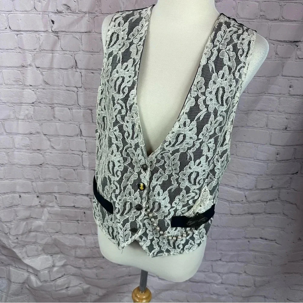 vtg melrose petites women S lace overlay vest feminine cottagecore whimsygoth